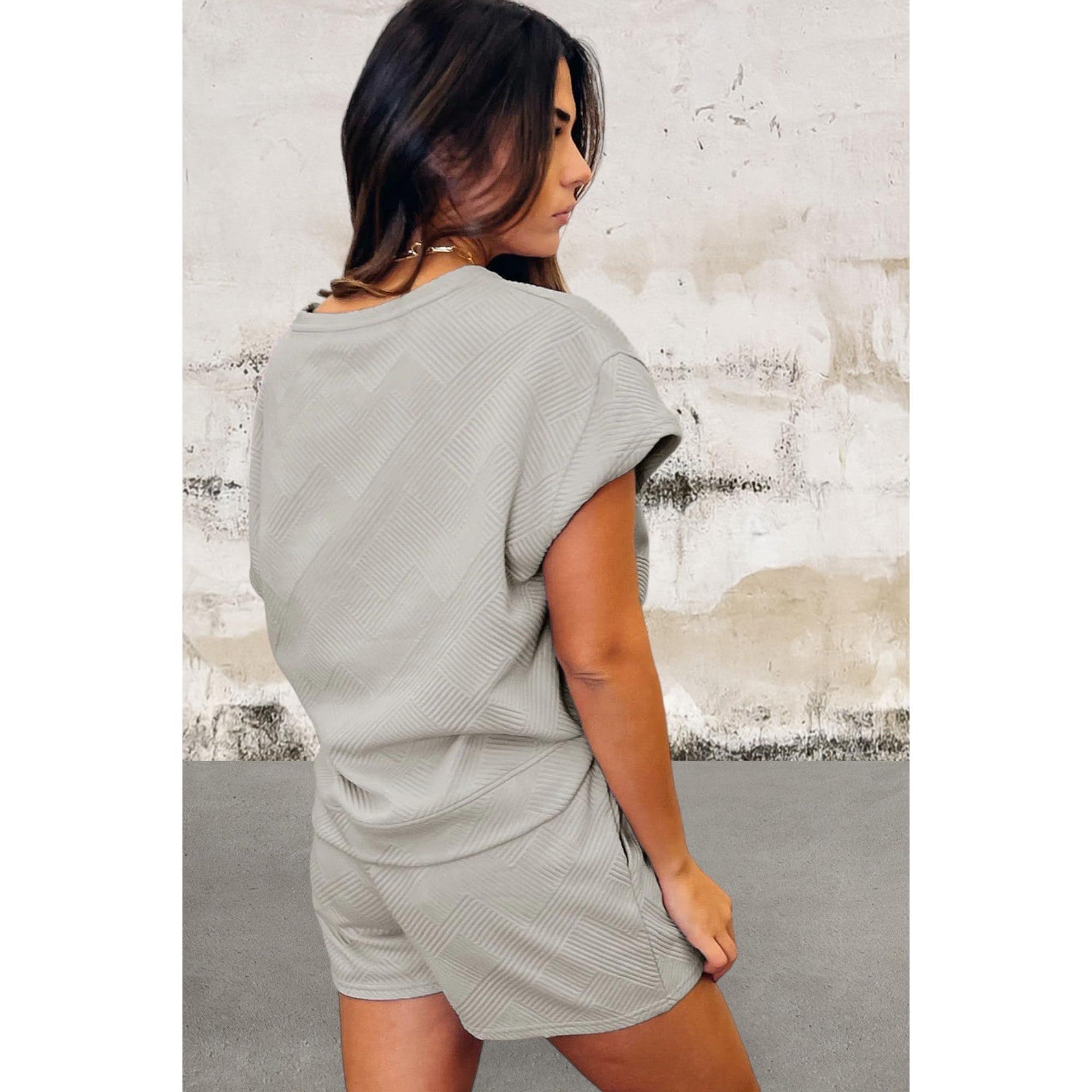 Gray Shiny Bunny Patch Textured Short Outfit