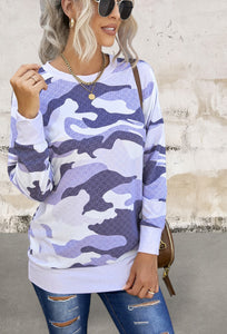 Round Neck Pullover Camo Print Sweatshirt