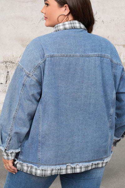 Plus Size Plaid Hem Denim Jacket