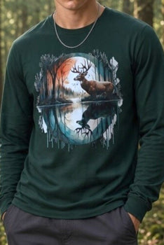 Men Long Sleeve Reindeer Graphic T-Shirt
