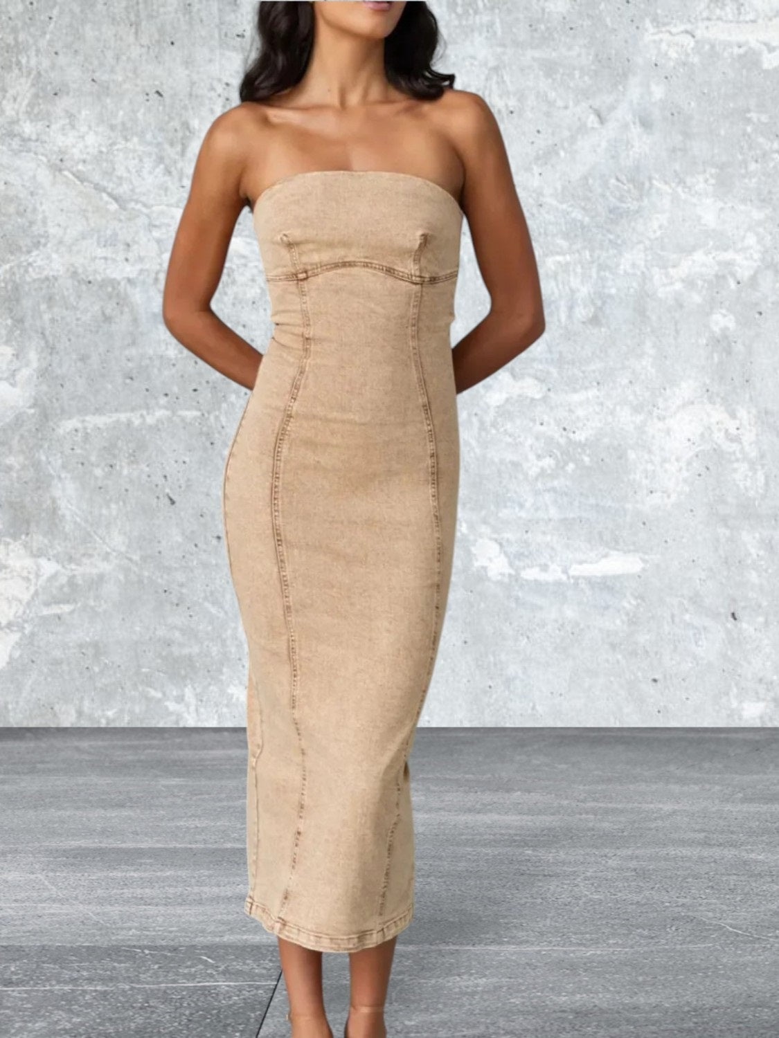 Women's Slit Back Tube Denim Dress