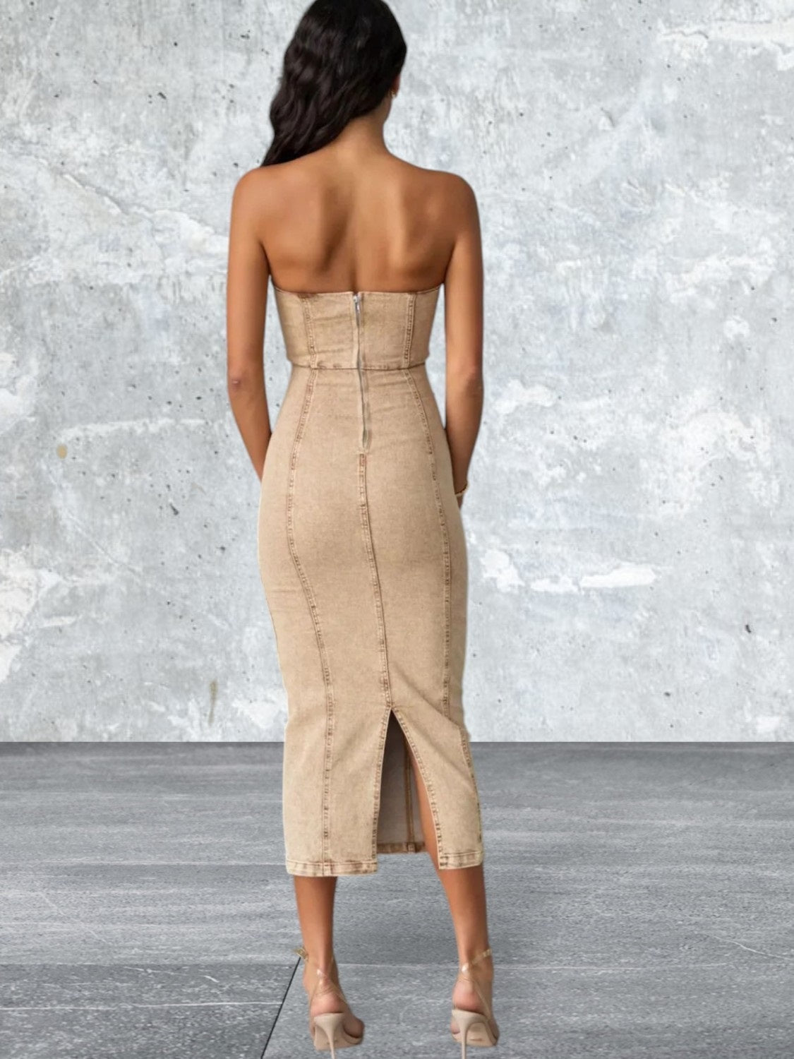 Women's Slit Back Tube Denim Dress