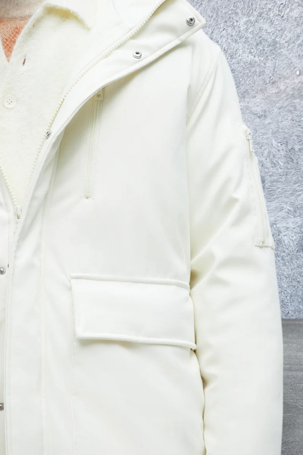Men's Thick Padded Hooded Off White Coat
