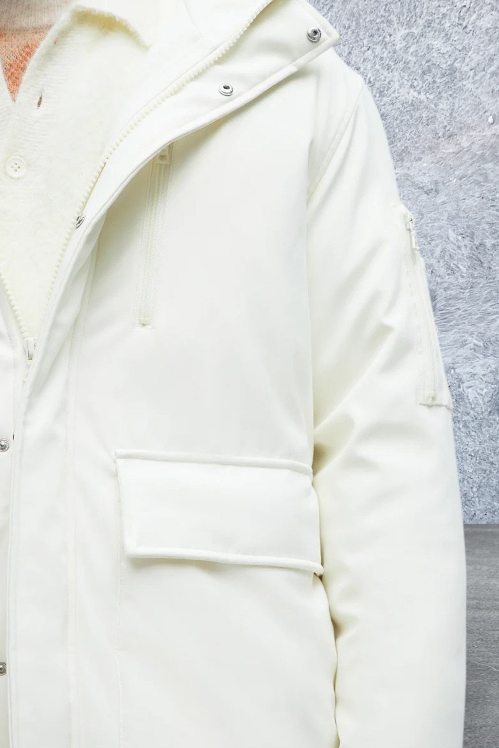 Men's Thick Padded Hooded Off White Coat
