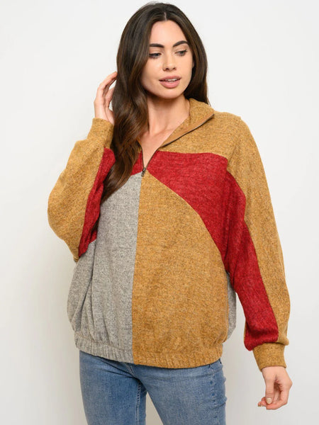 Women's Color Block Long Sleeve Sweater