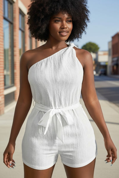 One Shoulder Lightweight Belted Romper