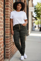 Camo Stretch Button-Fly High Rise Curvy Jeans
