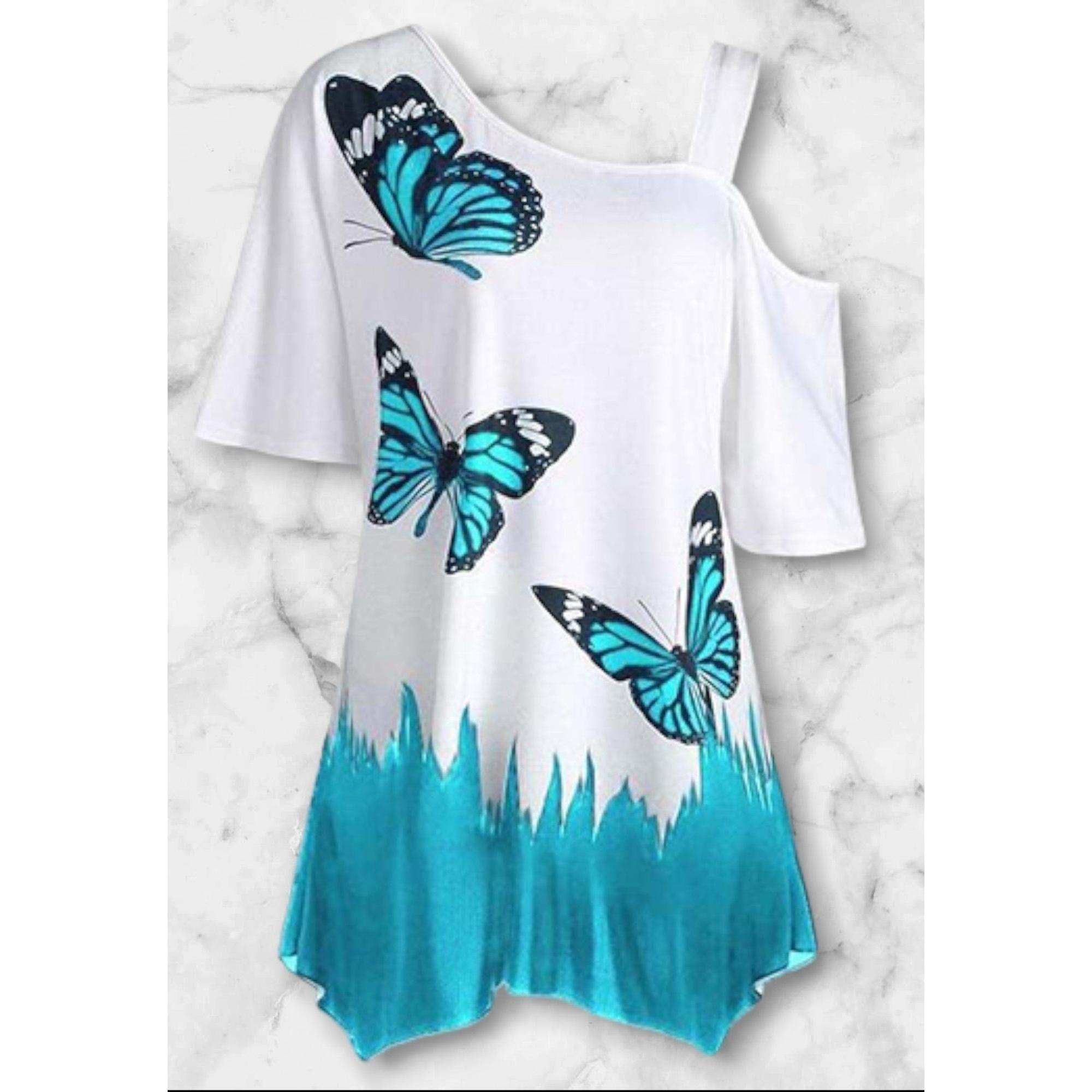 Short sleeve butterfly cold shoulder top