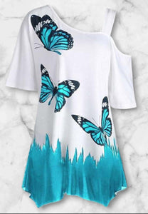 Short sleeve butterfly cold shoulder top