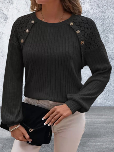 Womens Long Sleeve Round Neck Knit Top