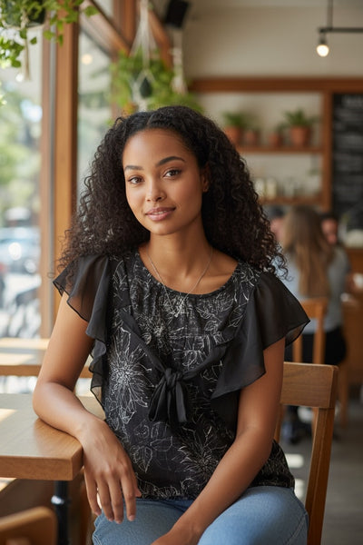 Butterfly Sleeve Round Neck Floral Top