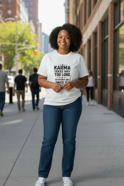 Women's White Short Sleeve Karma Graphic T-Shirt