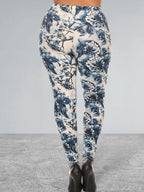 Plus Size High Waist Slim Fitting Floral Print Full Length Leggings
