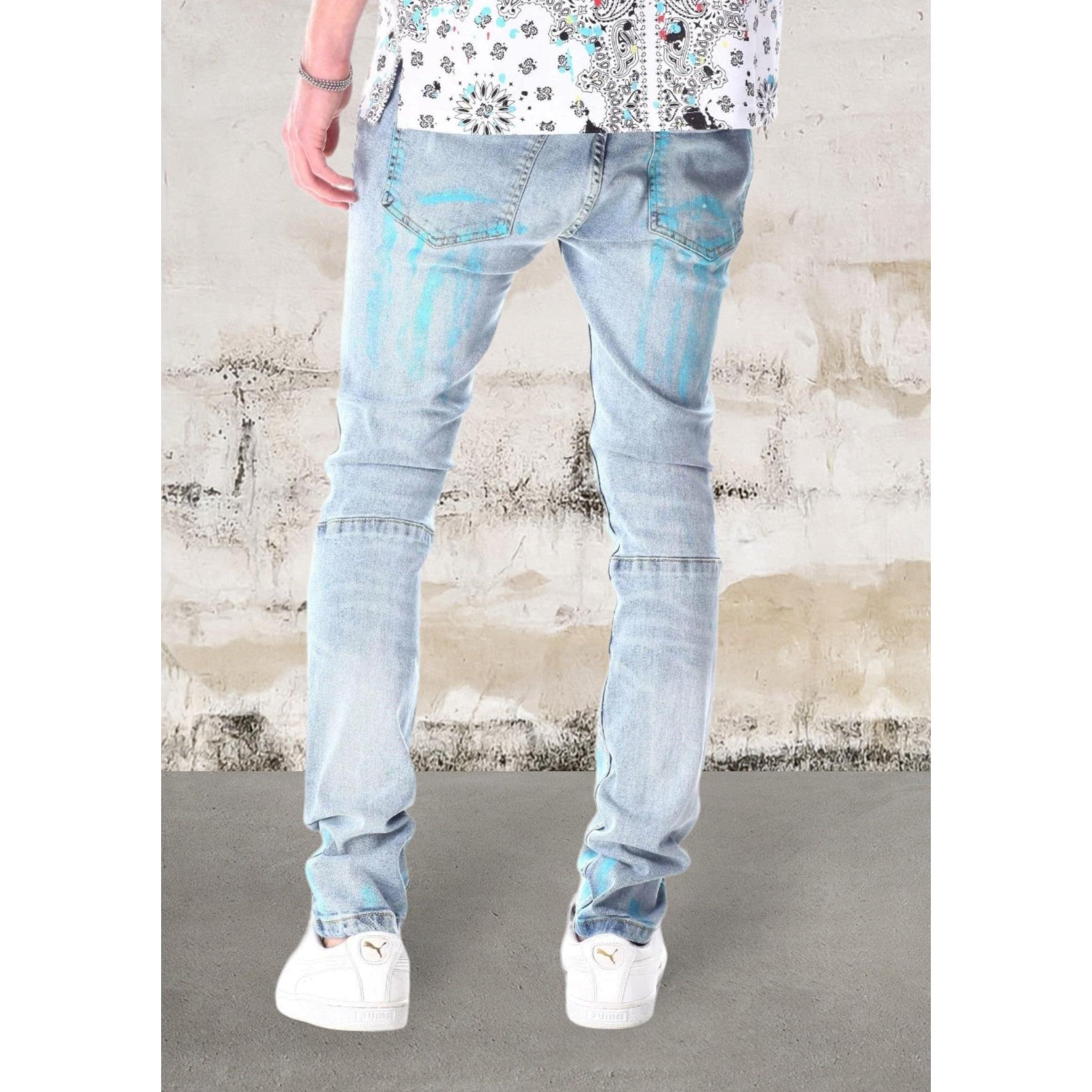 Men's slim fit all-over paint print denim jeans