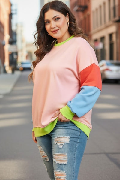 Light Pink Plus Size Crew Neck Sweatshirt