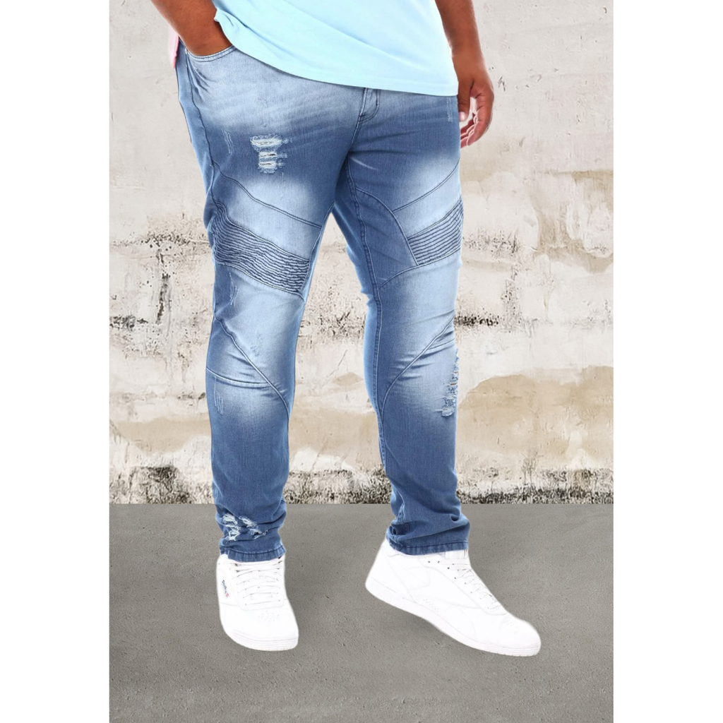 Men's moto panels on front skinny jeans