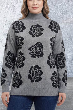 Long Sleeve Mock Neck Ninety Floral Sweater