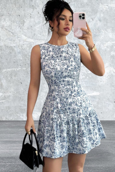 Floral Print Sleeveless Mini Dress