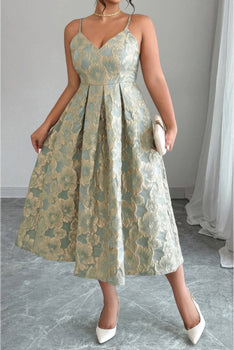 Plus Size Jacquard Elegant Spaghetti Strap Dress