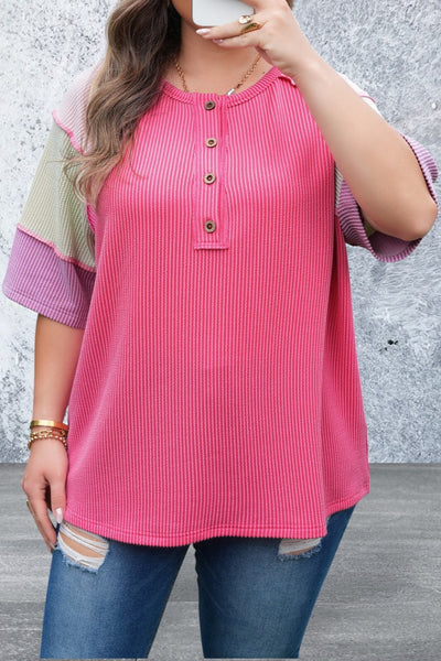 Plus Size Short Sleeve Henley Top