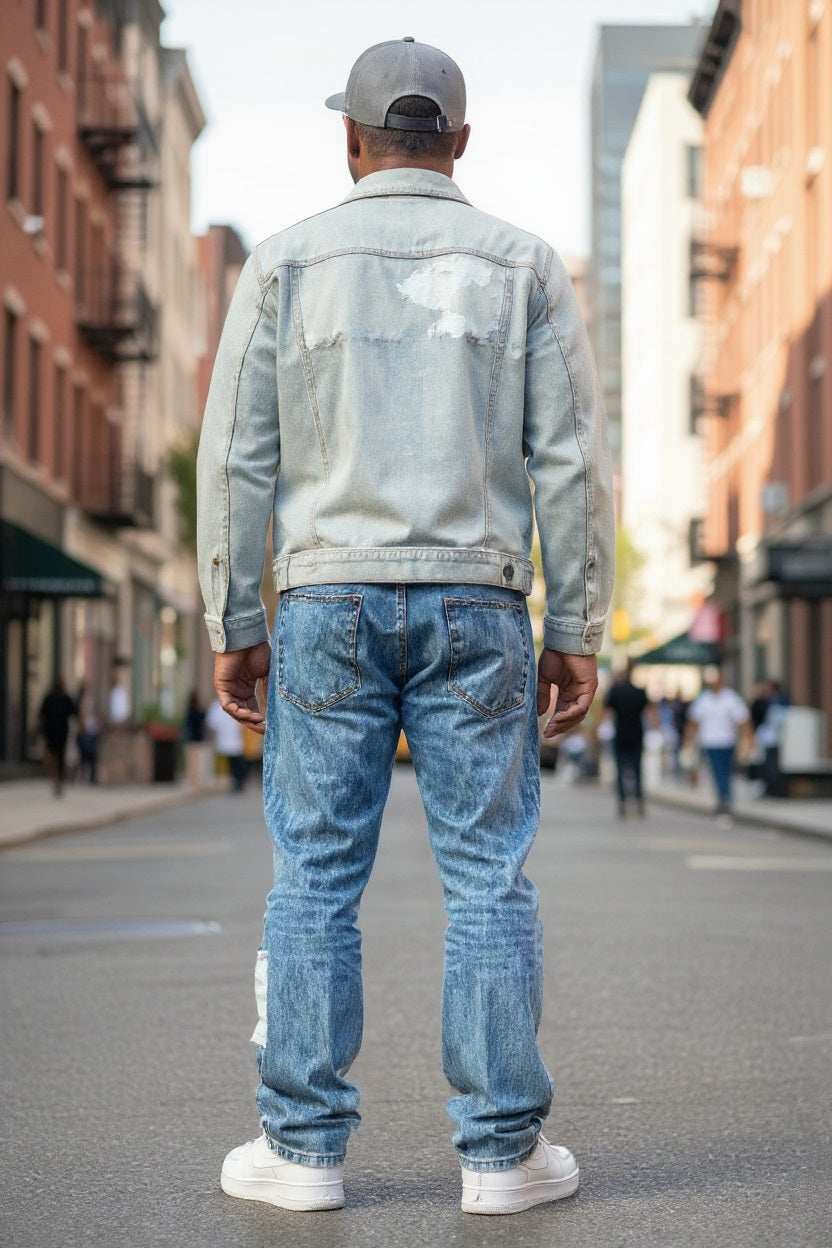 Mens Straight Leg Denim Patch Jeans