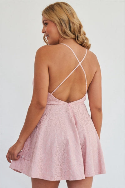 Plus size criss cross Back adjustable strap floral mini dress