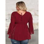 Plus size v neck lace insert bell sleeve top