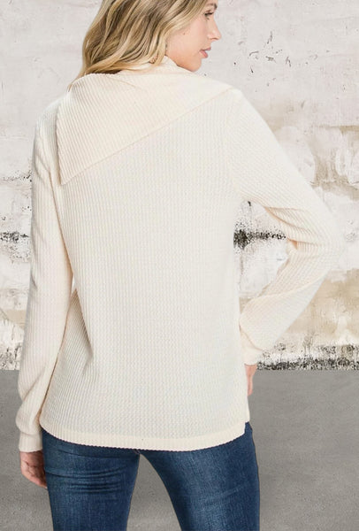 Off White Buttoned Flap Mock Sweater