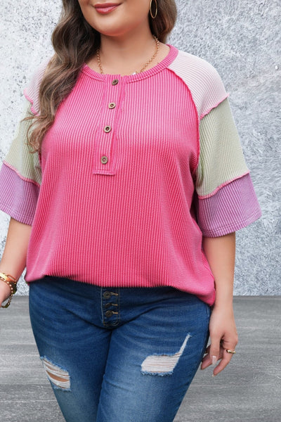 Plus Size Short Sleeve Henley Top