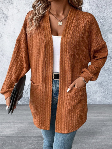 Knit Side Pockets Open Front Cardigan