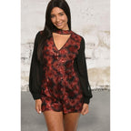 Long sheer sleeve choker cutout v-neck sequins romper