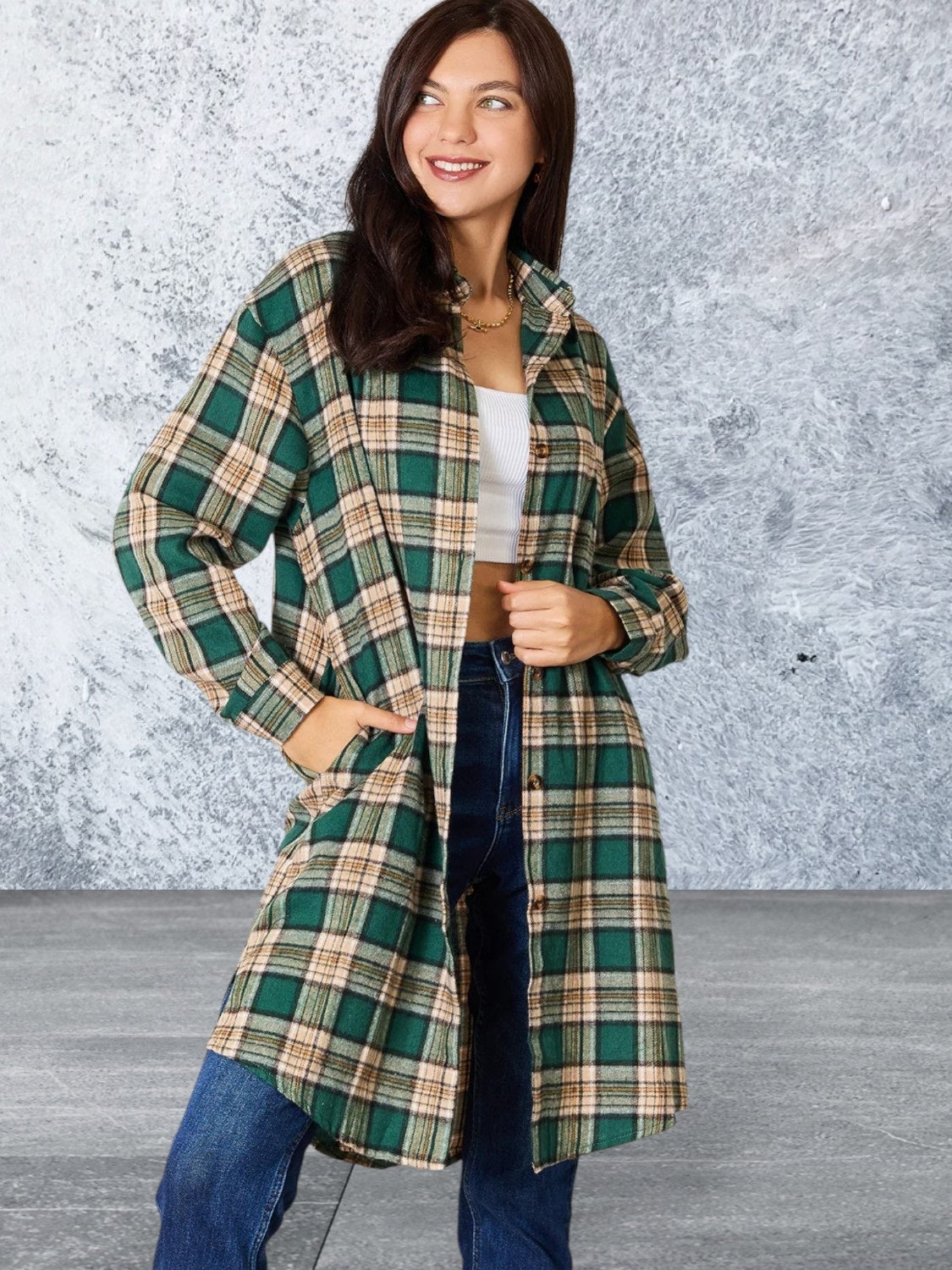 Mandy Plaid Collared Neck Long Sleeve Shirt