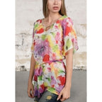 Short sleeve floral print butterfly sleeves pullover blouse