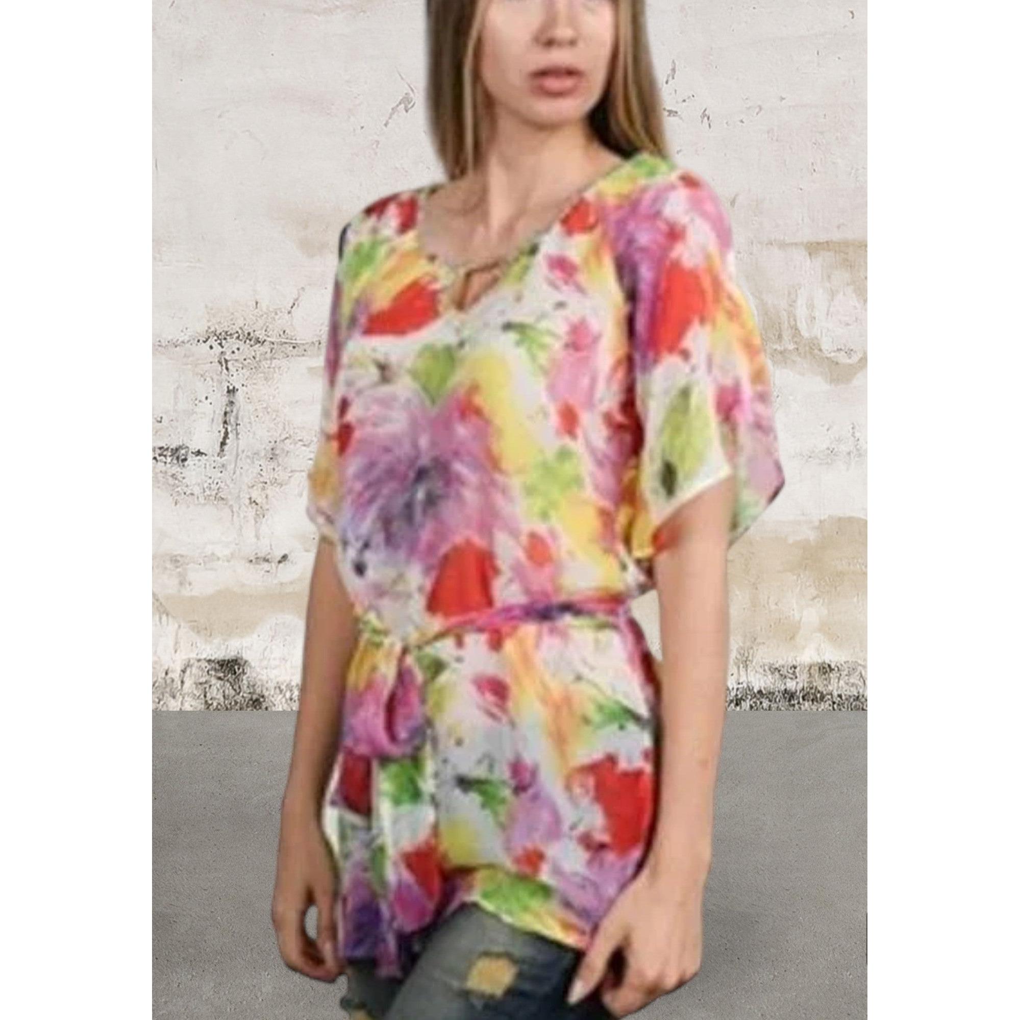 Short sleeve floral print butterfly sleeves pullover blouse