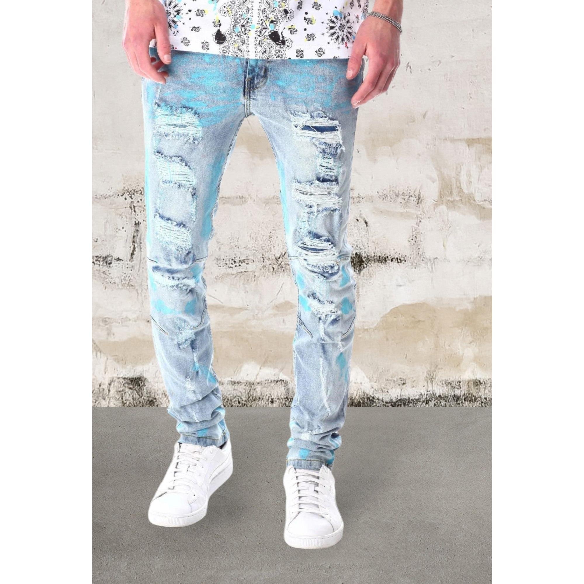 Men's slim fit all-over paint print denim jeans