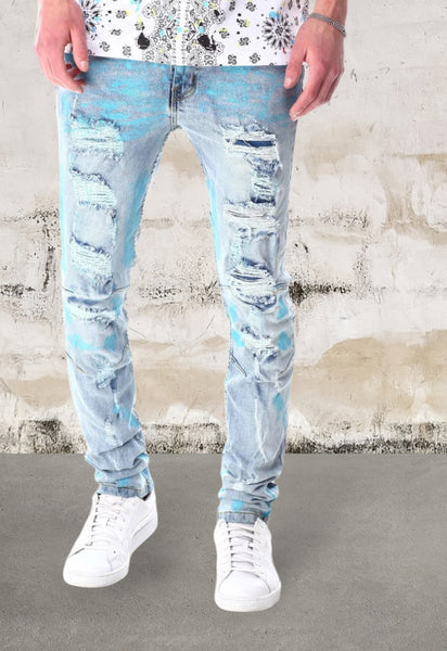Men's slim fit all-over paint print denim jeans