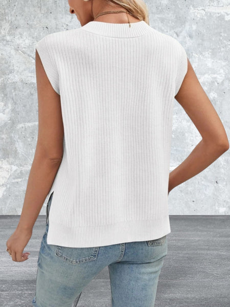 Lovelet Ribbed Slit V-Neck Sweater Vest