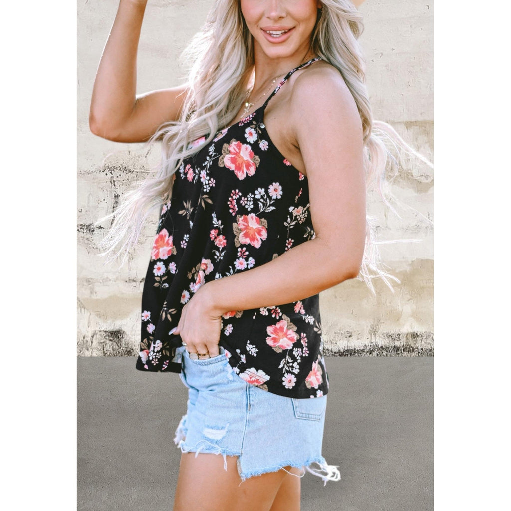 Floral Spaghetti Straps Strappy Back Top