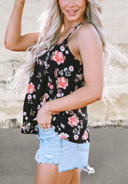 Floral Spaghetti Straps Strappy Back Top