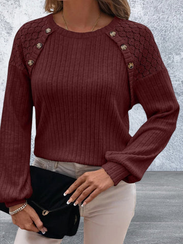 Womens Long Sleeve Round Neck Knit Top