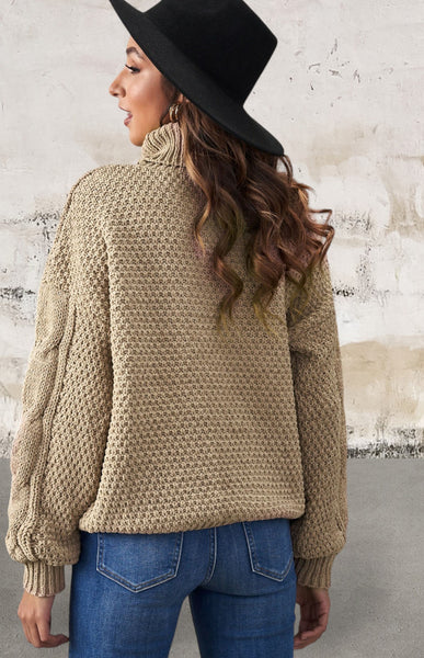 Turtleneck Cable Knit Pullover Sweater