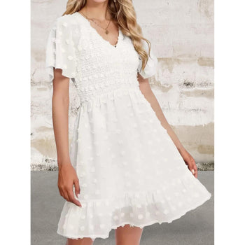 Plus Size Short Sleeve V-neck Flounce A-line Dress