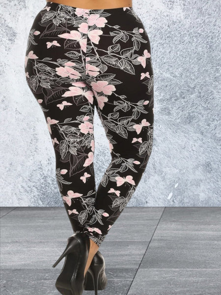 Plus Size Butterfly Printed Knit Legging