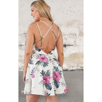 Plus Size Tropical Print Open Back Dress