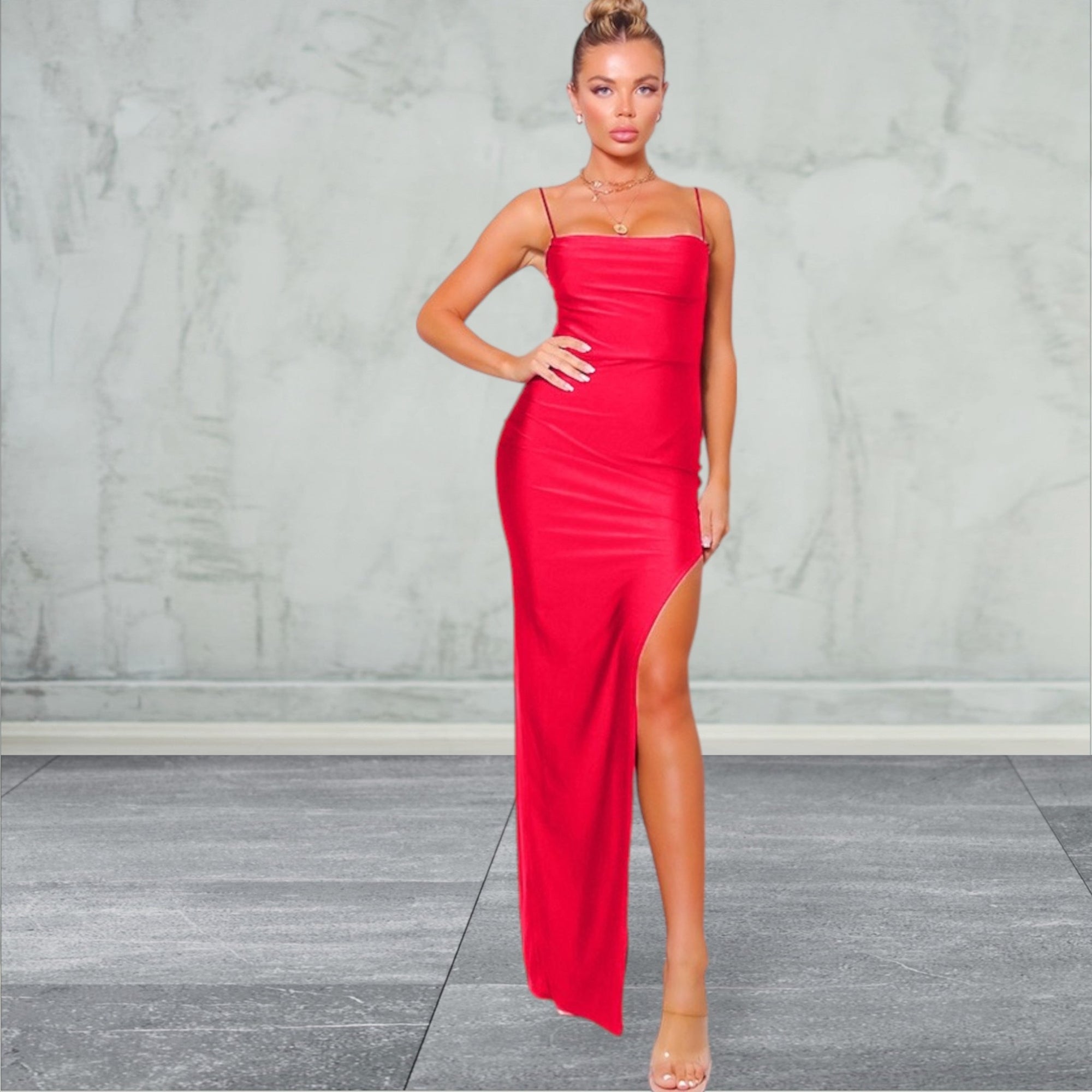 Spaghetti Strap Front Slit Sweetheart Neckline Dress