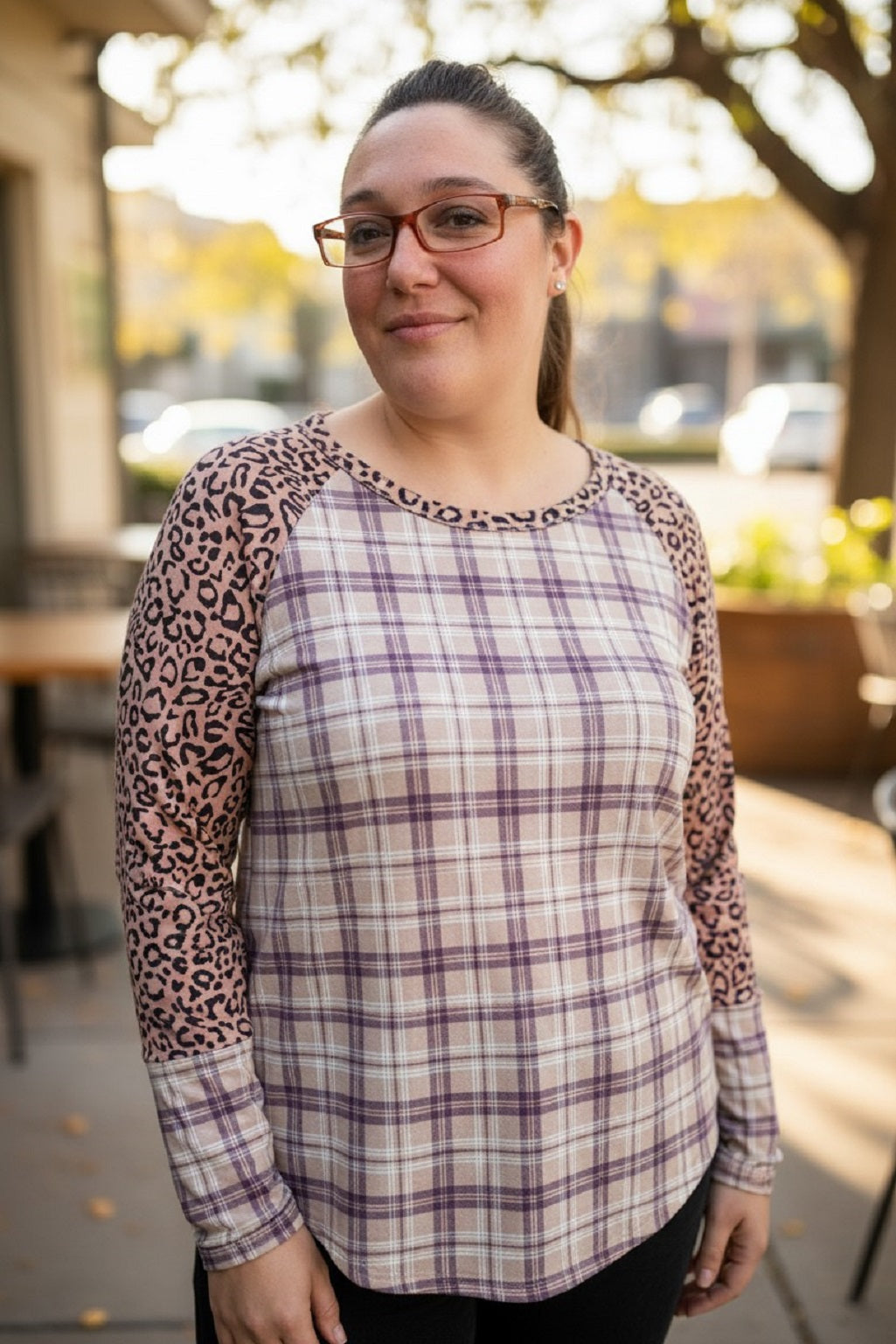 Plus Size Long Sleeve Plaid Top