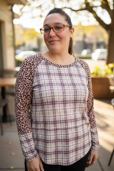 Plus Size Long Sleeve Plaid Top