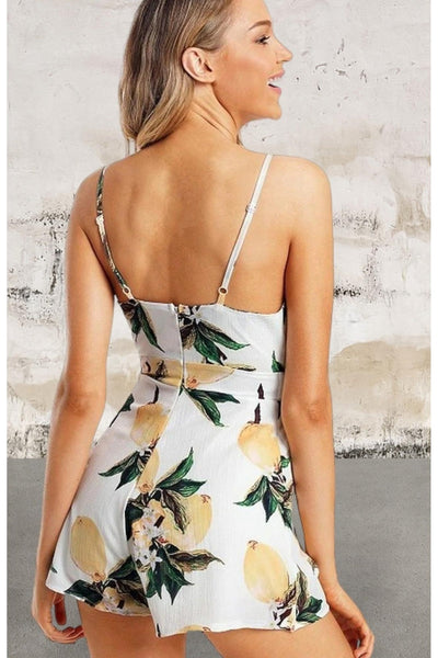 Adjustable shoulder strap front tie floral romper