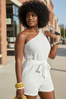 One Shoulder Lightweight Belted Romper