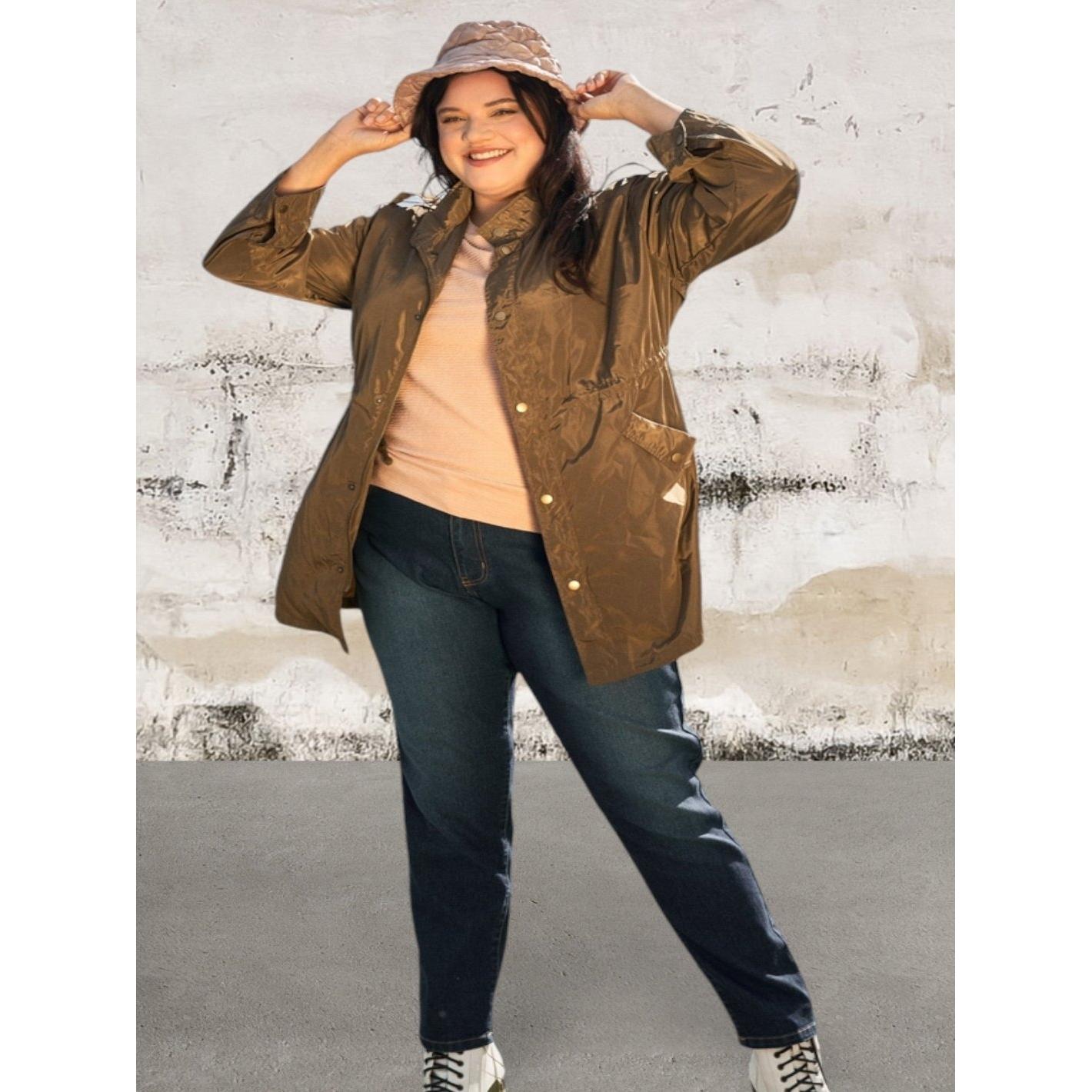 Plus Size Light Weight Zip Up And Button Down Fall Coat